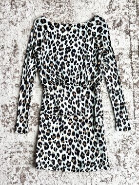 Love Moschino Leopard Print Jersey Long Sleeve Mini Dress